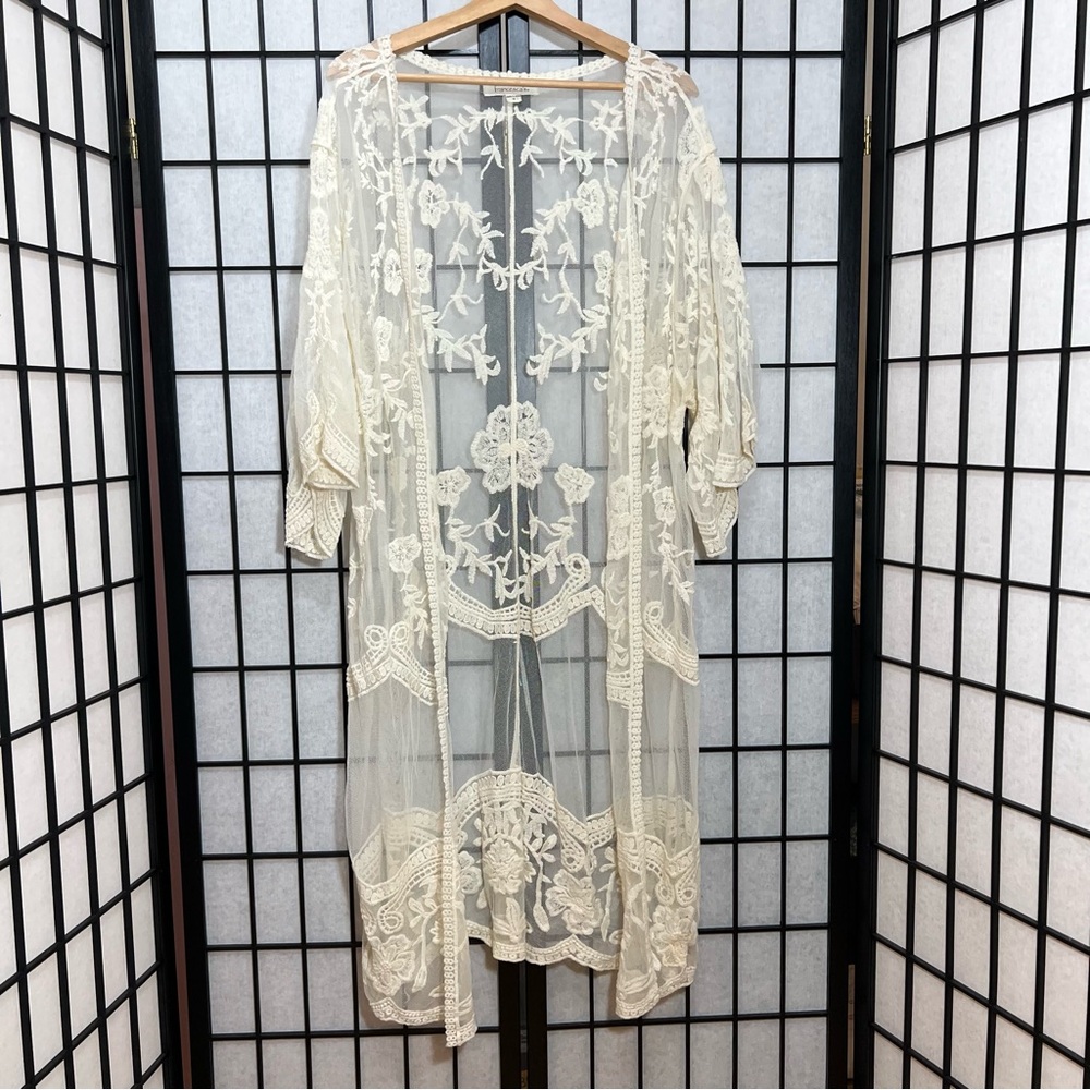 Francesca’s Elegant Sheer Lace Kimono